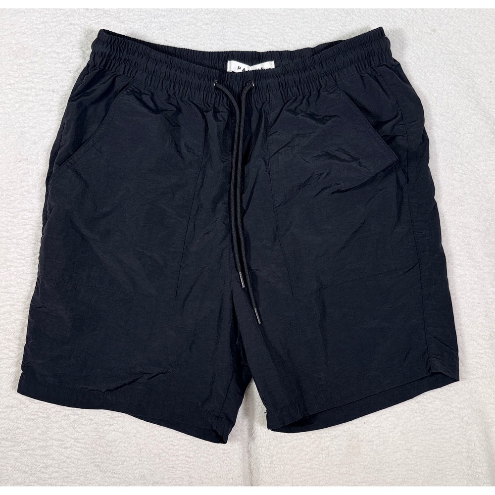 PacSun Volley Shorts‎ Mens M Black Nylon Elastic Waist Drawstring Trunk 6.5"